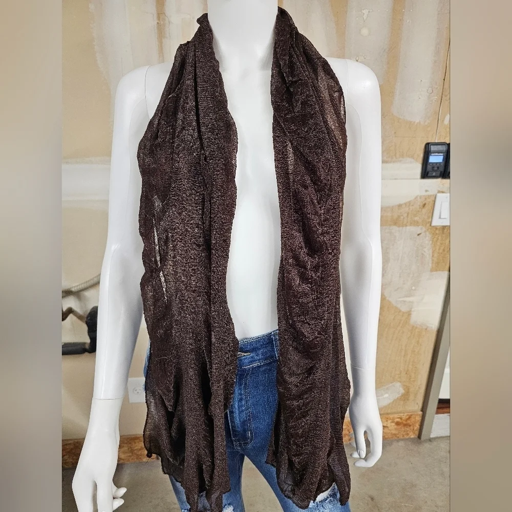 Lavello Crinkle Sheer Chocolate Brown Shimmer Scarf OS